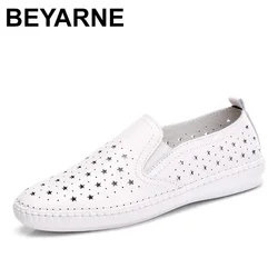 BEYARNE New Summer Women's Shoes Genuine Leather Flats Shoes Female Casual Flat Woman Loafers Leather Black Flat