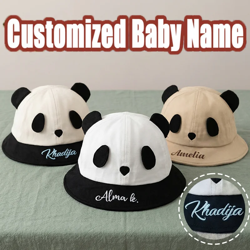 

Персонализированная детская панама с широкими полями, дышащая, с милым дизайном панды, регулируемая, с ремешком на подбородке, для детей