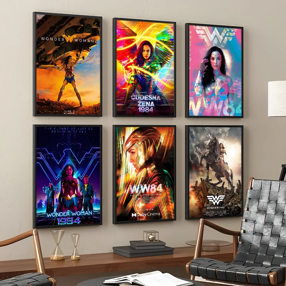 W-Wonder Woman DIY Sticky Poster Fancy Wall Sticker for Living Room Bar Decoration Wall Decor