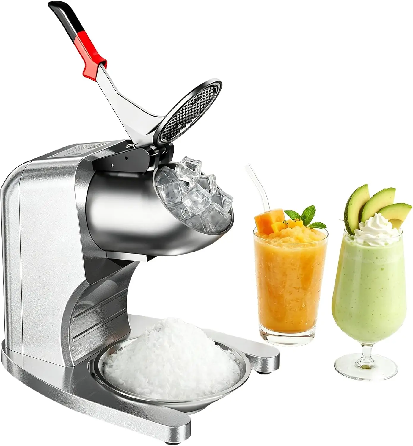 Tacleekii Commercial Ice Crusher 250LBS/H 350W Electric Snow Cone Machine with 4 Stainless Steel Blades 2000RPM Hopper Shaved Ice Maker with Bowl & Cover