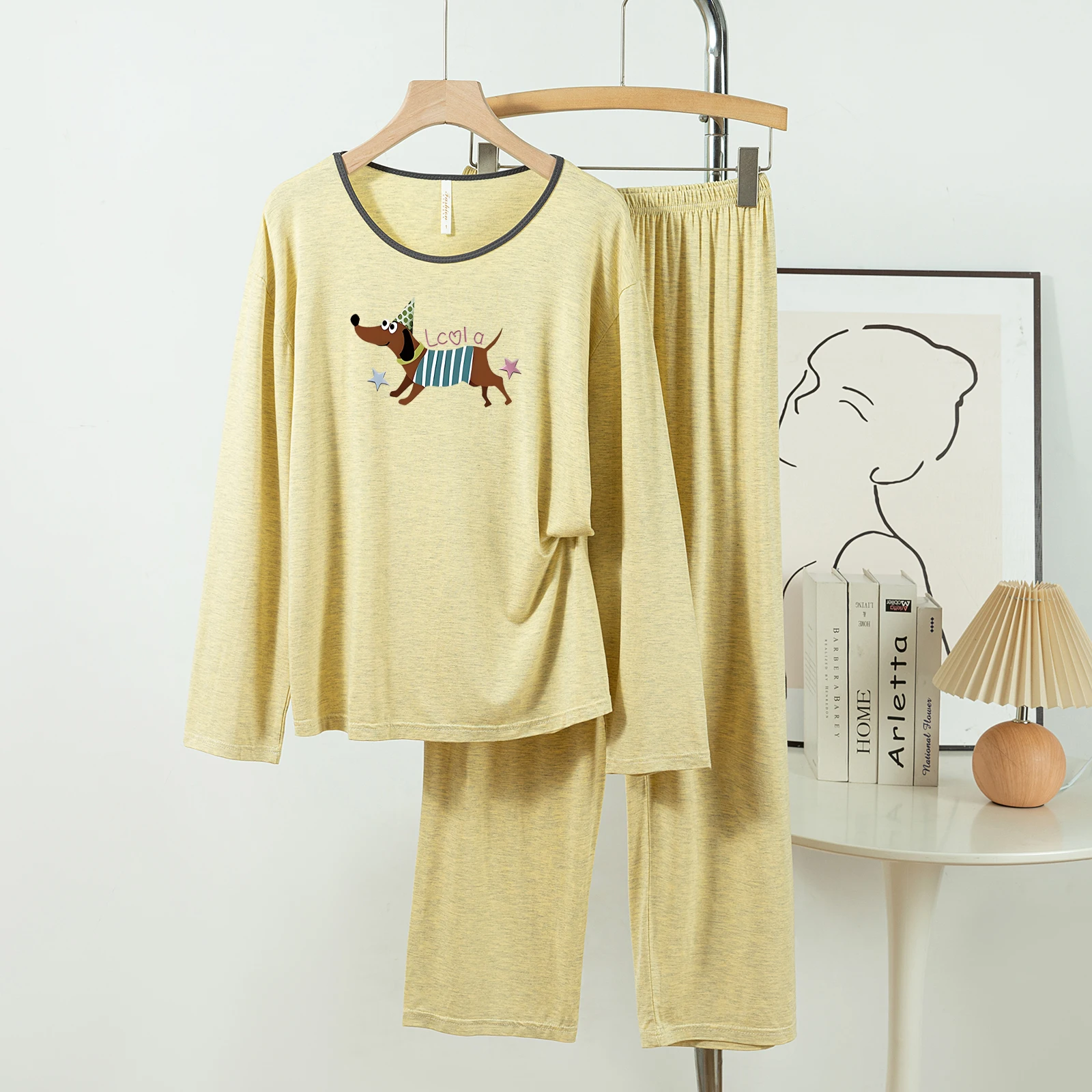 5181-273 여성용 캐주얼하고 편안한 모달 코튼 파자마, 신상 봄가을 긴팔 긴바지 단색 캐주얼