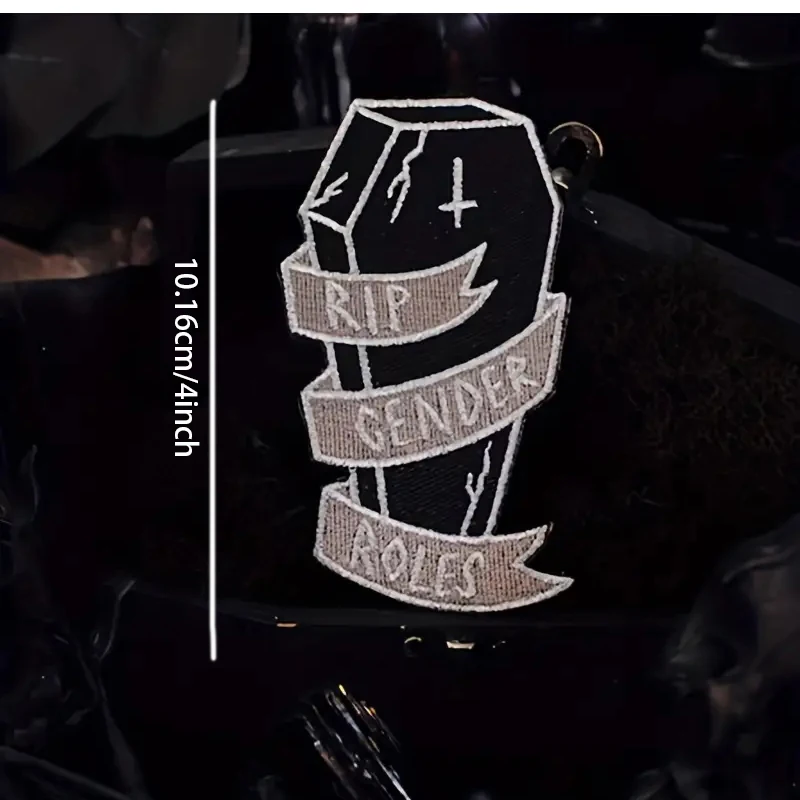 1PC Rip Gender Roles Coffin Embroidered Patch Gothic Inspiring Badge Gift Iron On Patches For Clothing Cap Jacket Trucker Hat