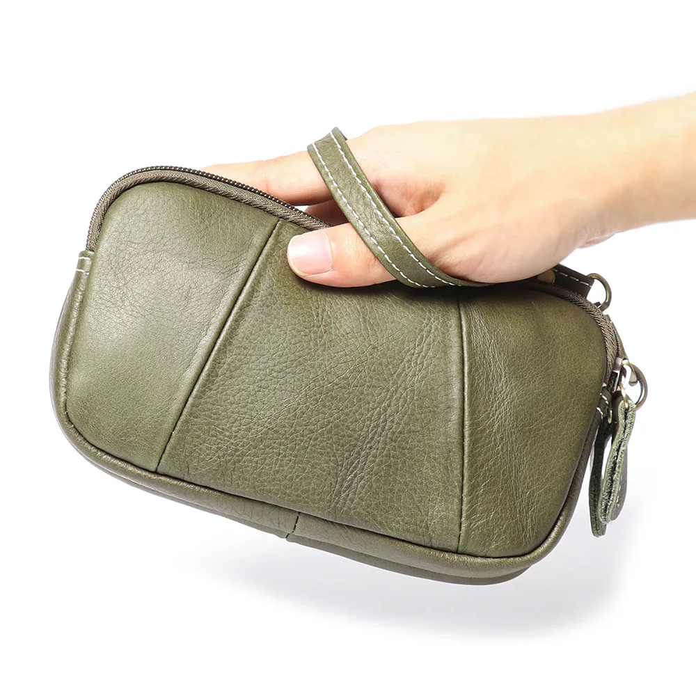 New Leather Clutch Bag For Women, Trendy Fruit Green Top Layer Cowhide Coin Purse, Large Capacity Zipper Wrist Purses  carteras