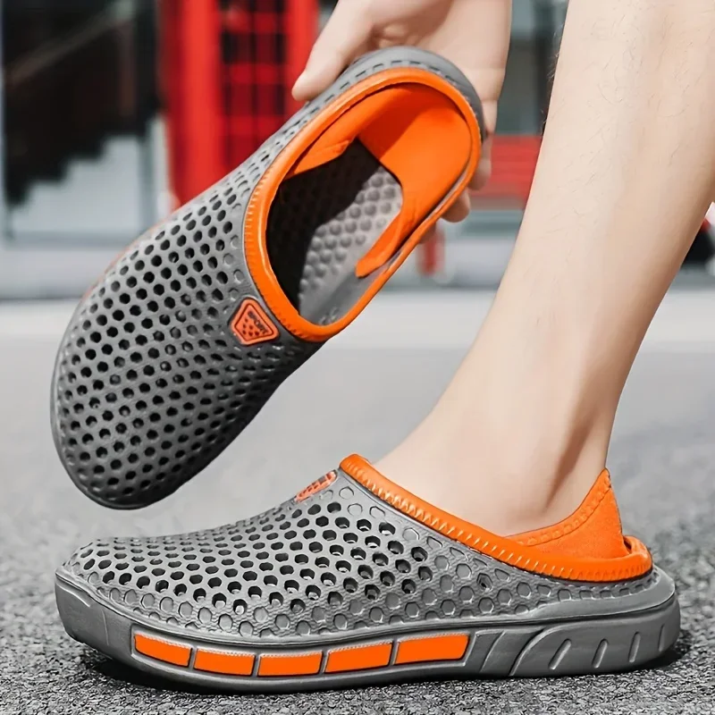 Shoes Men's Summer Flat Sandals Eva Slippers 46 47 Men Casual Round Toe Slip on Outdoor Geometric Pattern Faux Beach Hole Shoes