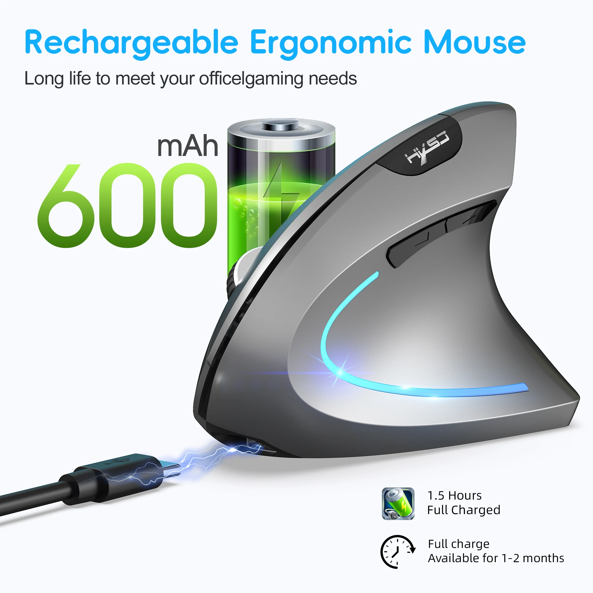 Silent Bluetooth Mouse Dual-mode Wireless Rechargeable RGB Vertical Ergonomics Mouse for iPad Samsung Tablet Computer Laptop - Image 4