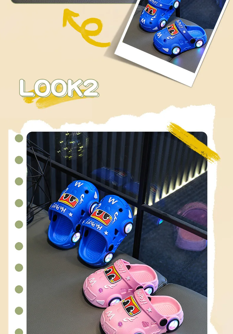 Kinder-Slipper Sommer Neu Jungen Autoform mit Leuchträdern Rutschfest Weiche Sohle Baby Mädchen Strand-Slipper – Detail 7