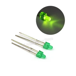 100pcs 2MM green LED light-emitting diode flat head nipple-type lamp beads highlight diode short pin