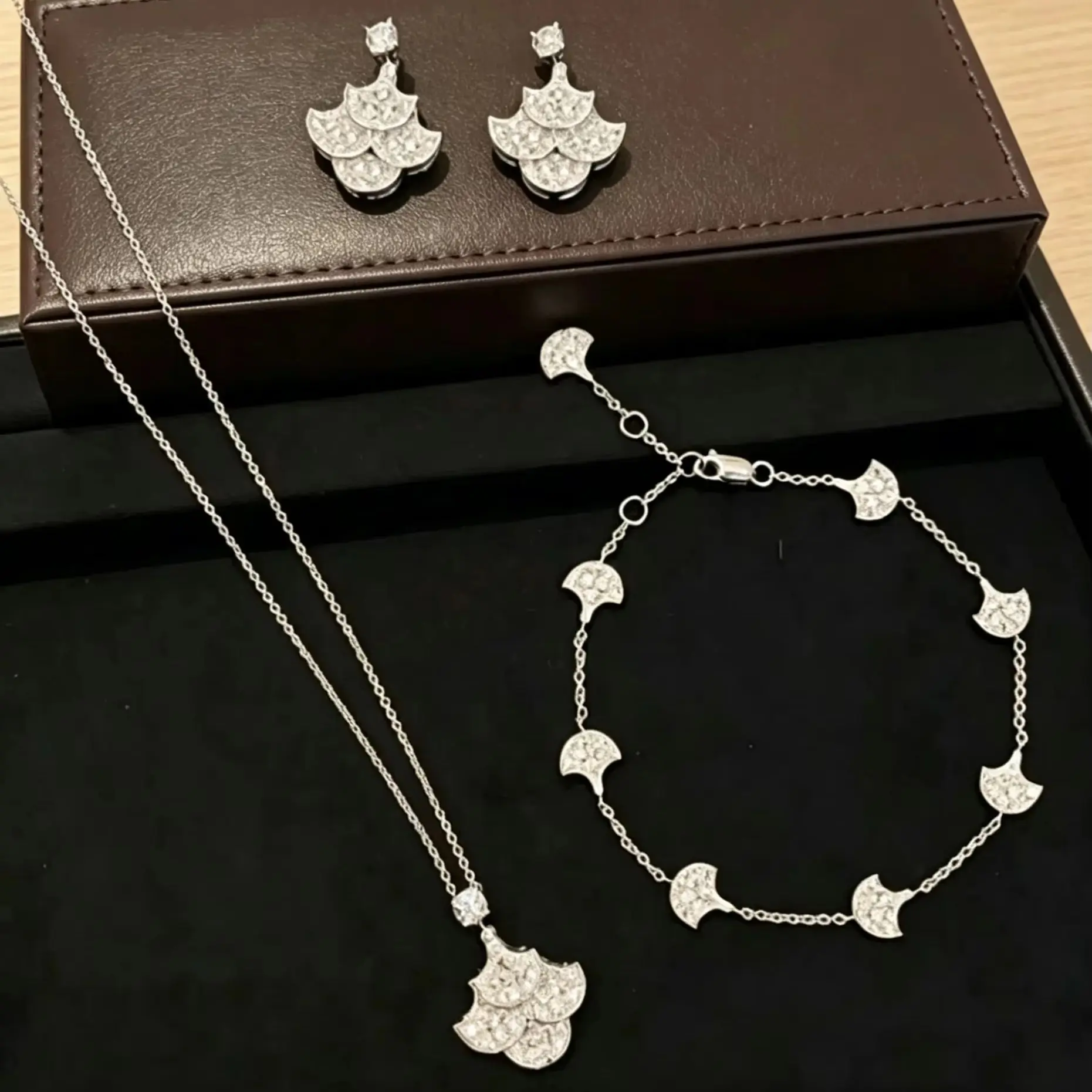 Skirt Fan-shaped S925 Silver Women Jewelry 5A Zircon Shining Necklace Earrings Bracelet High quality Wedding Party Jewelry Gift