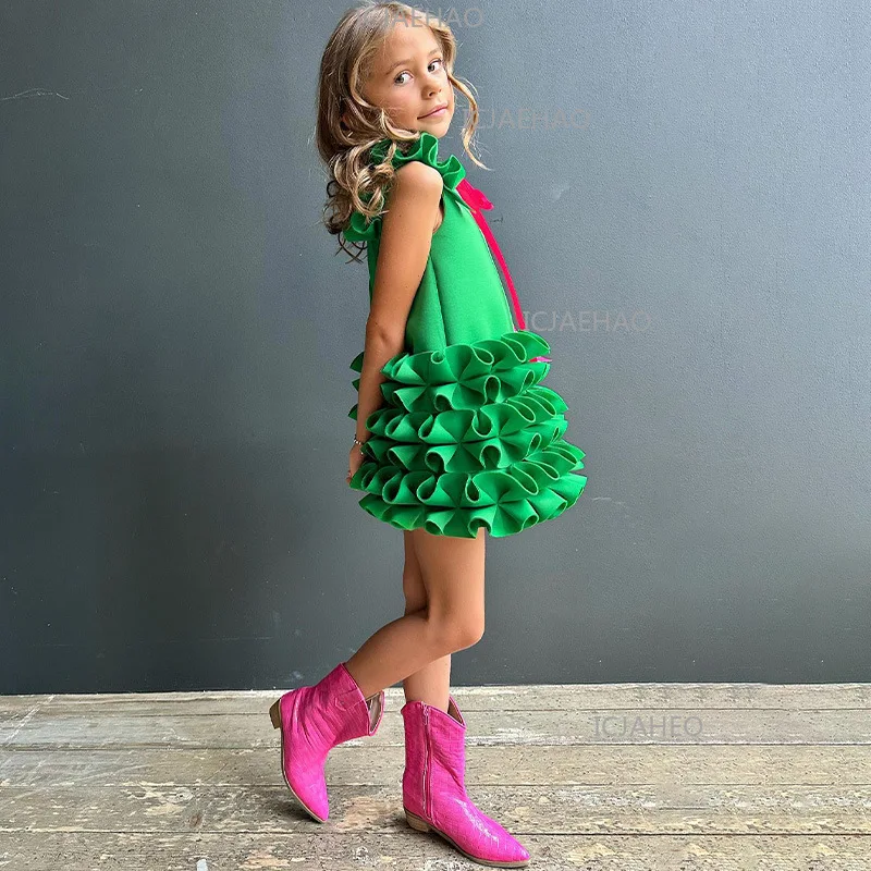

2026 Sleeveless Flower Girl Dress ClothesChildren New Solid Color Fashion Casual Formal Pageant Party Gown Birthday Costume