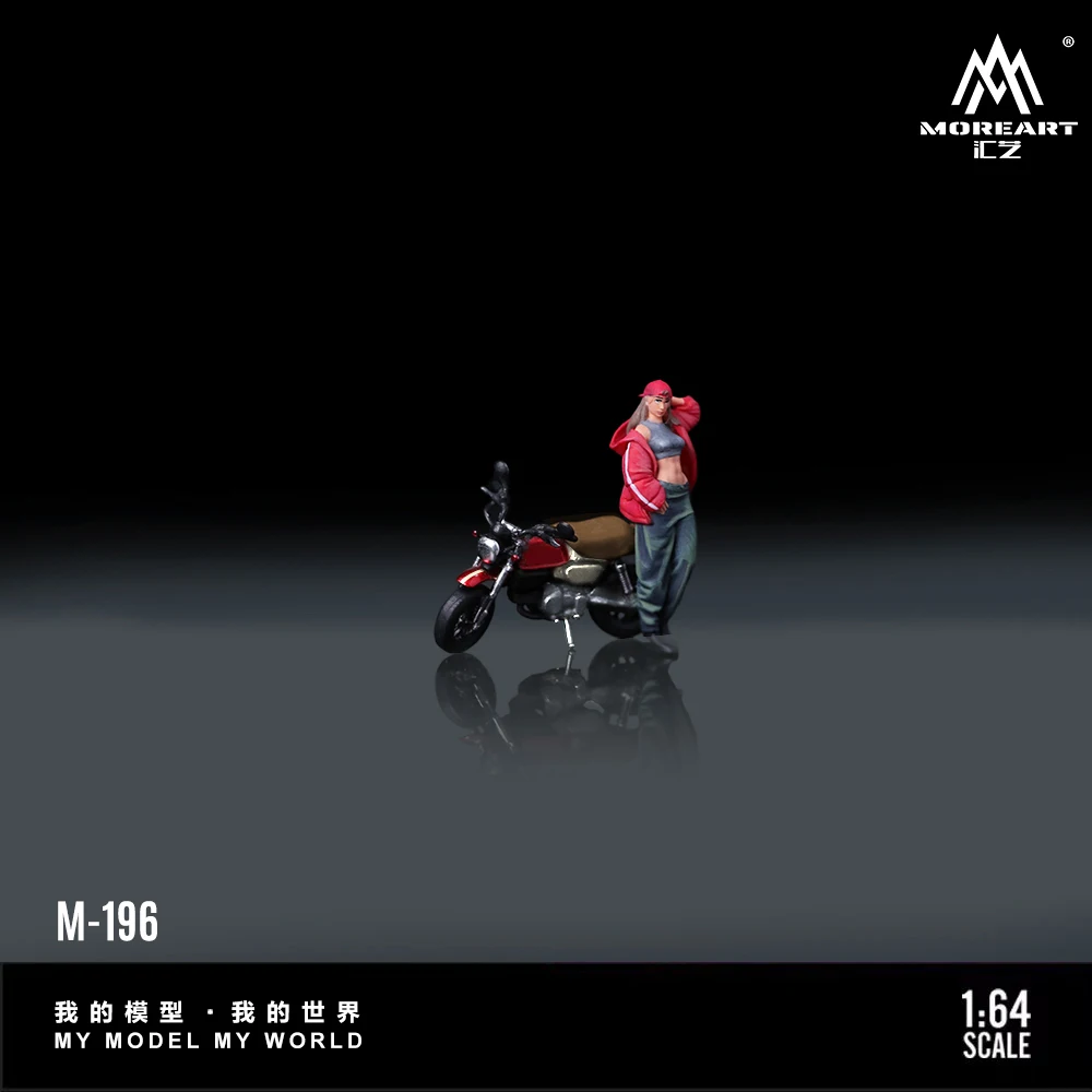 MoreArt 1:64 Monkey 125 Motorcycle Cool Girl Figure Resin Model, Miniature Scene Decoration Gift&Display