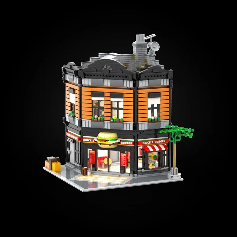 City Street View Moc Mattoni da costruzione Burger Ristorante Modello Tecnologia Blocco modulare Giocattolo Assemblaggio fai-da-te Set natalizio Regali