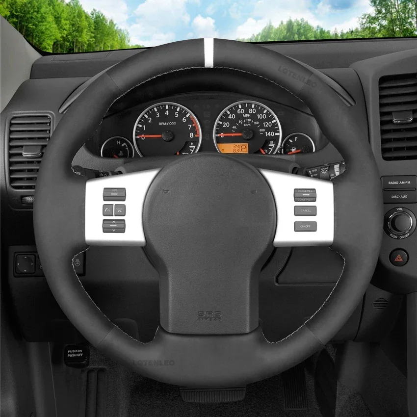 Black Faux Suede No-slip Car Steering Wheel Cover Braid for Nissan Frontier 2005-2021 Pathfinder R51 Xterra Navara D40 2005-2015