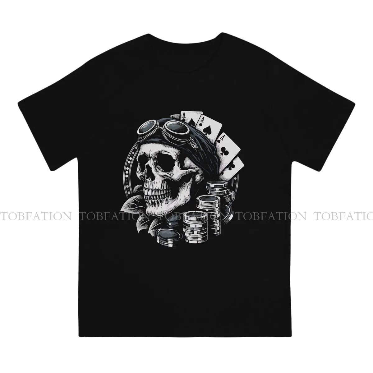 Poker Creative TShirt for Men Poker skull Classic Round Neck Pure Cotton T Shirt Personalize Birthday Gifts OutdoorWear