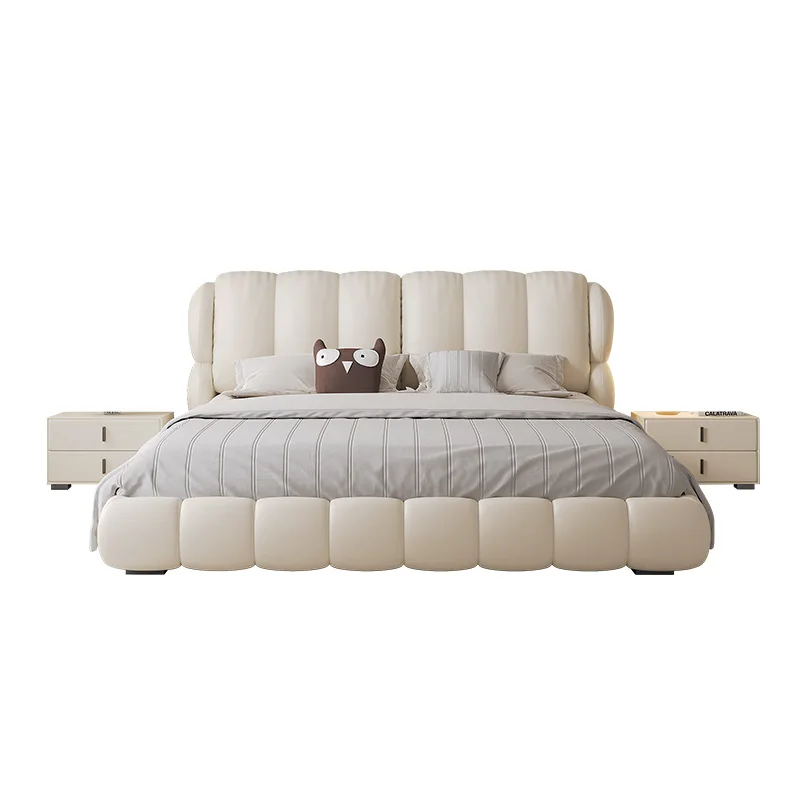 

Light luxury modern cream wind puff piano key soft bag French master bed high-end atmospheric leather bed