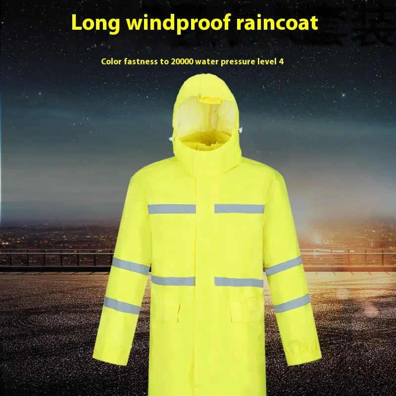 Outdoor Long Motorcycle Raincoat Fluorescent Traffic Motorbike Patrol Rescue One-piece Raincoat Breathable Motorcycle Equip