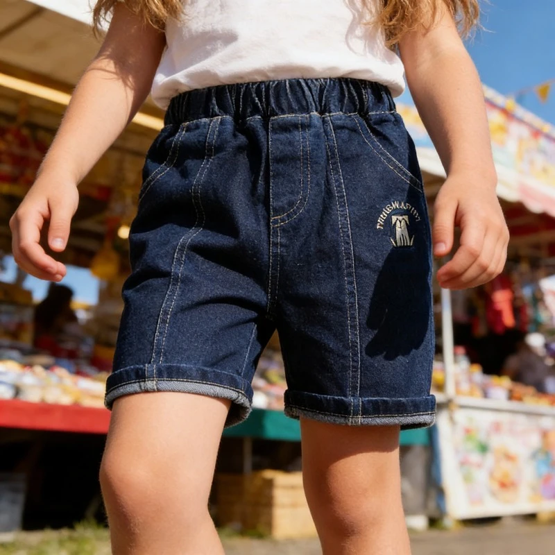 

Детские летние джинсовые шорты-бриджи для мальчиков, темно-синие, новая корейская версия, повседневный модный наряд