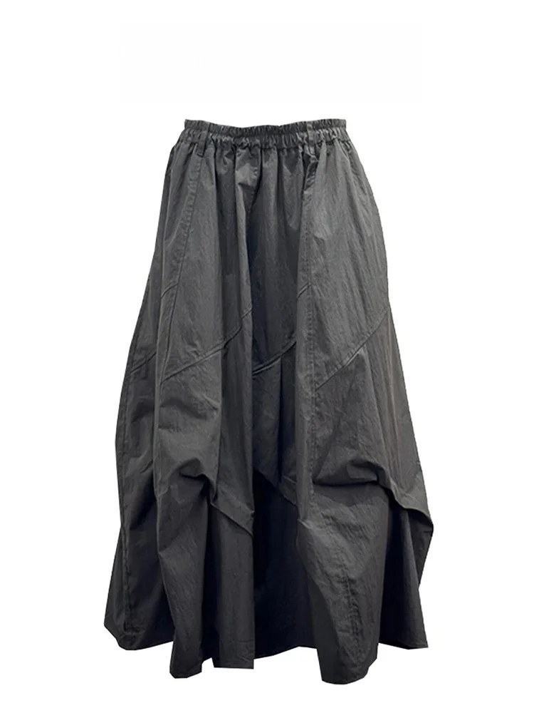 

Black Pleated Elastic Waist Workwear Midi Skirt Women's Summer 2025 New American Style High Waist A-Line Skirt