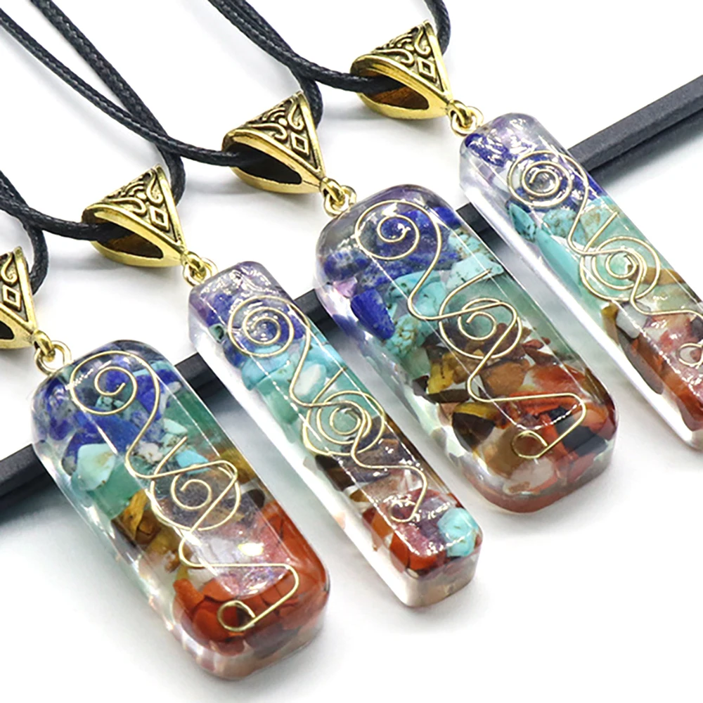 Charms Orgonite Amulet Crystal Pendants Natural Gemstone 7 Chakra Stone Energy Generator Resin Yoga Meditation Spiritual Jewelry