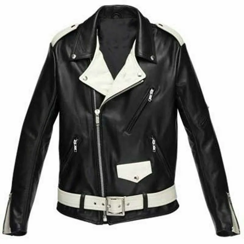 

Men's Belted Black Designer Racer Genuine Lambskin 100% Handcraft Leather Jacket