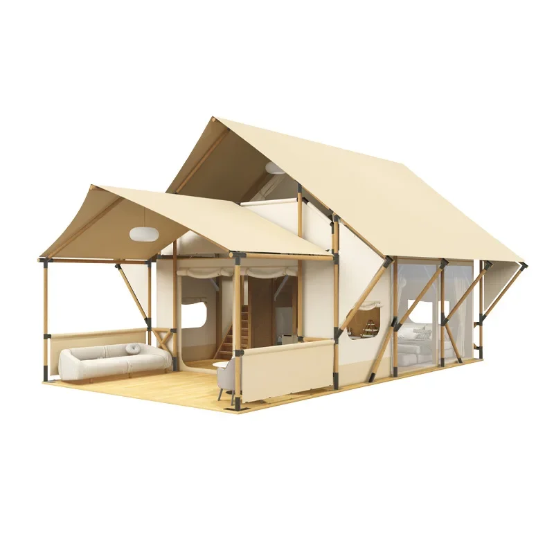 Outdoor hotel camp tent wooden structure, camping tent, camping camp wooden pole duplex hotel tent