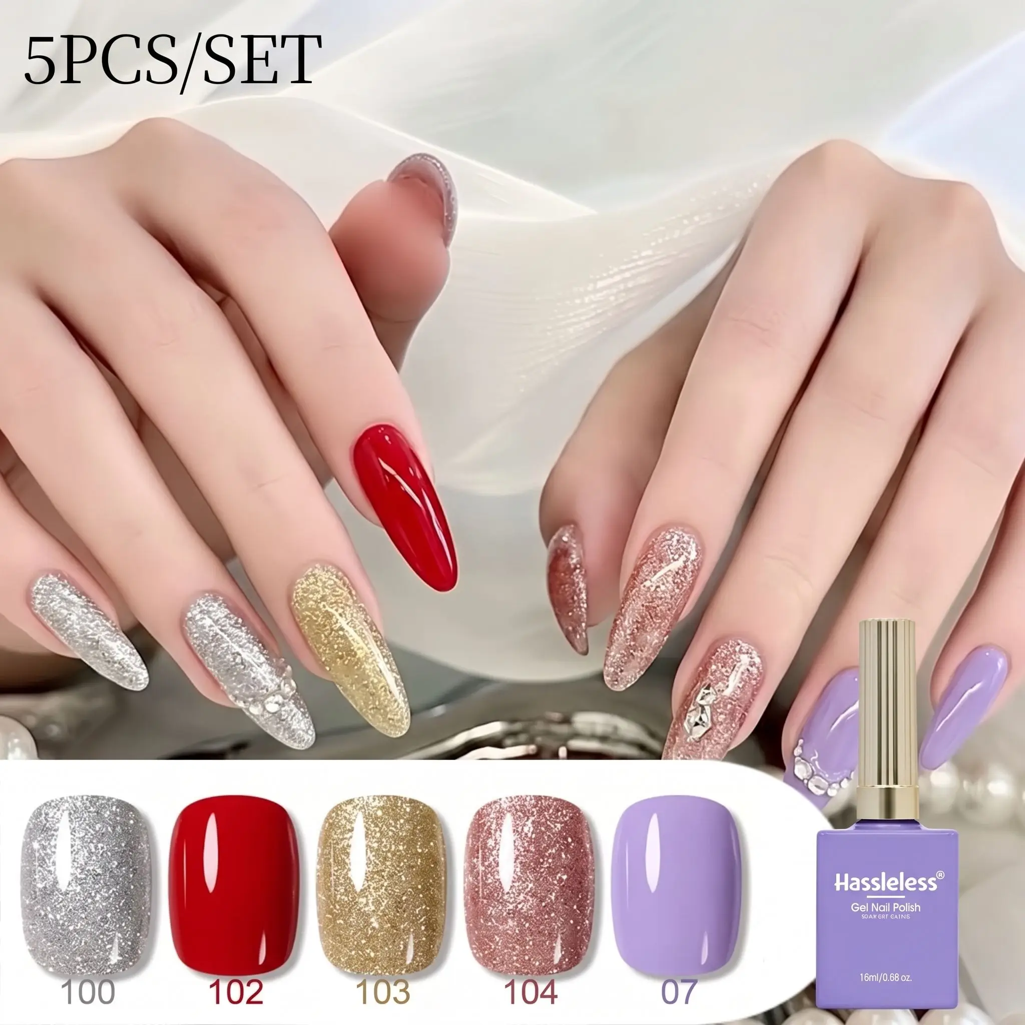 Hassleless 5Pcs Each Bottle Contains a Large Capacity of 0.5 Ounces, Suitable for Nail Art Creations and Salon Use