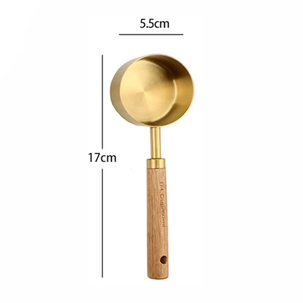 New Stainless Steel Measuring Cups Spoons Wooden Handle Bartending Scale Baking Tools Mini Tea Spoon Gold Coffee Measuring Spoon