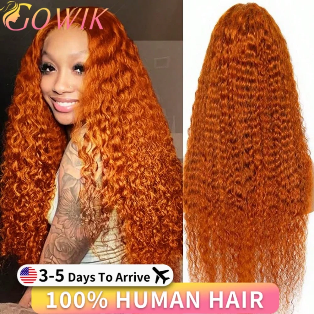 

Ginger Orange Curly 13x6 HD Lace Frontal Human Hair Wig 250 Density 36 Inch 100% Colored Brazilian Pre Plucked Lace Frontal Wigs
