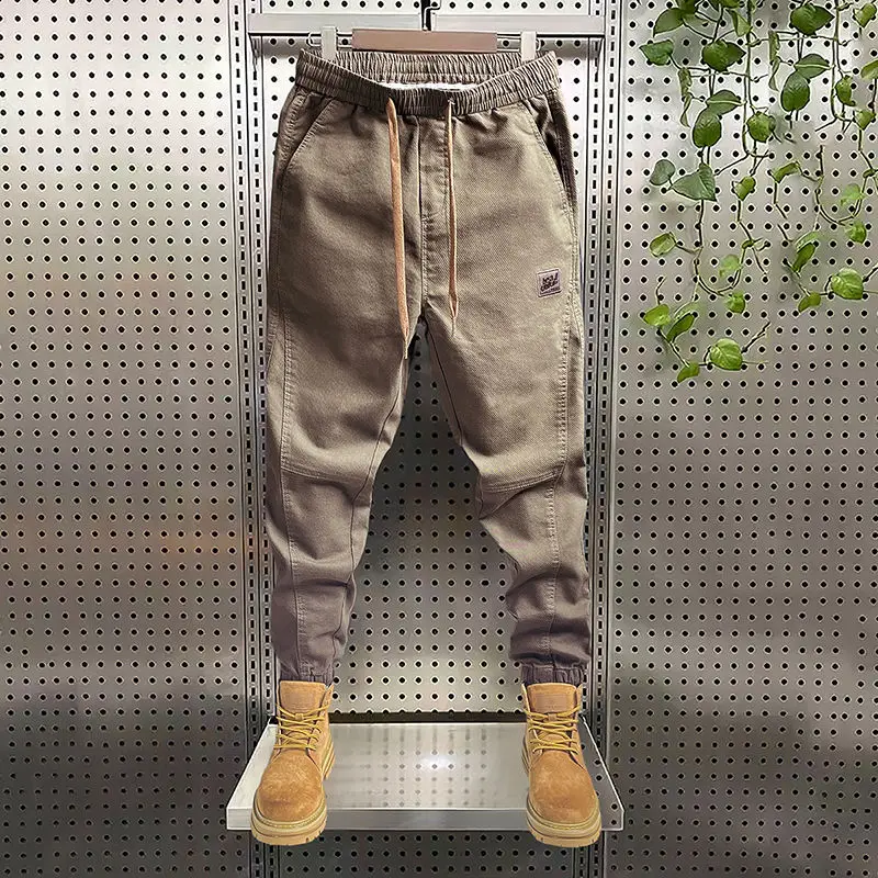 Pantalon Cargo Vintage pour Homme, Vêtement Solide, Taille artificiel astique, Liaison des Pieds, Mode Décontractée, Nouvelle Collection Printemps