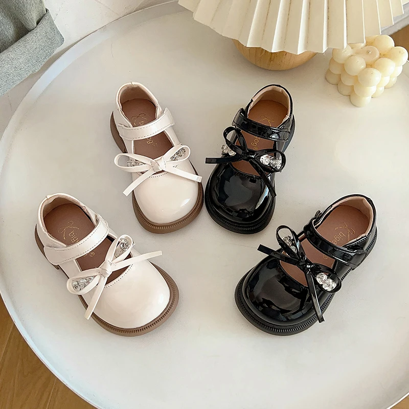 

Кожаные туфли принцессы для девочек на свадьбу, детские туфли Мэри Джейн с круглым носком, детская обувь для выступлений с бантом