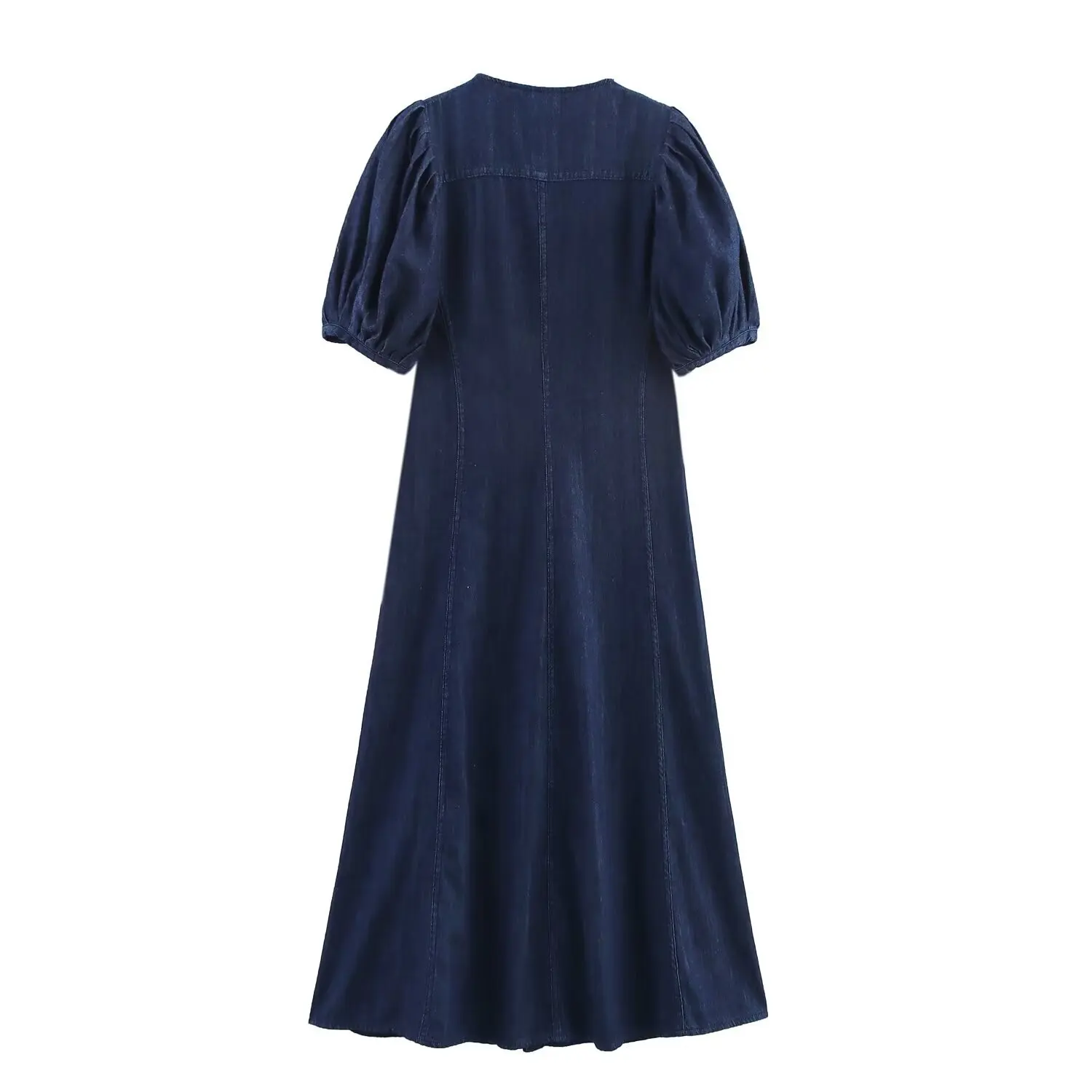 Robe en jean rétro pour femmes, manches bouffantes, manches courtes, col rond, Maxi, mode, Slim, droite, été