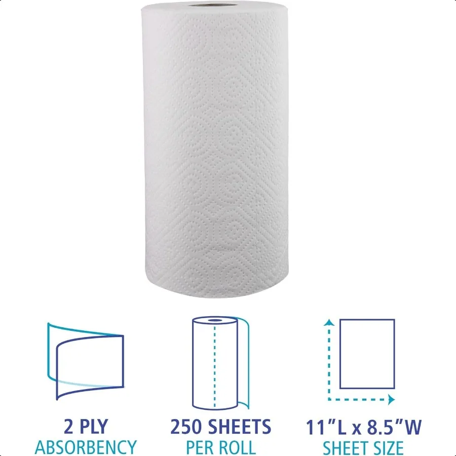 Boardwalk 6273 Rotolo di asciugamani di carta perforato 2 strati Bianco 11 x 8 1 2 250 fogli per rotolo Confezione da 12 rotoli