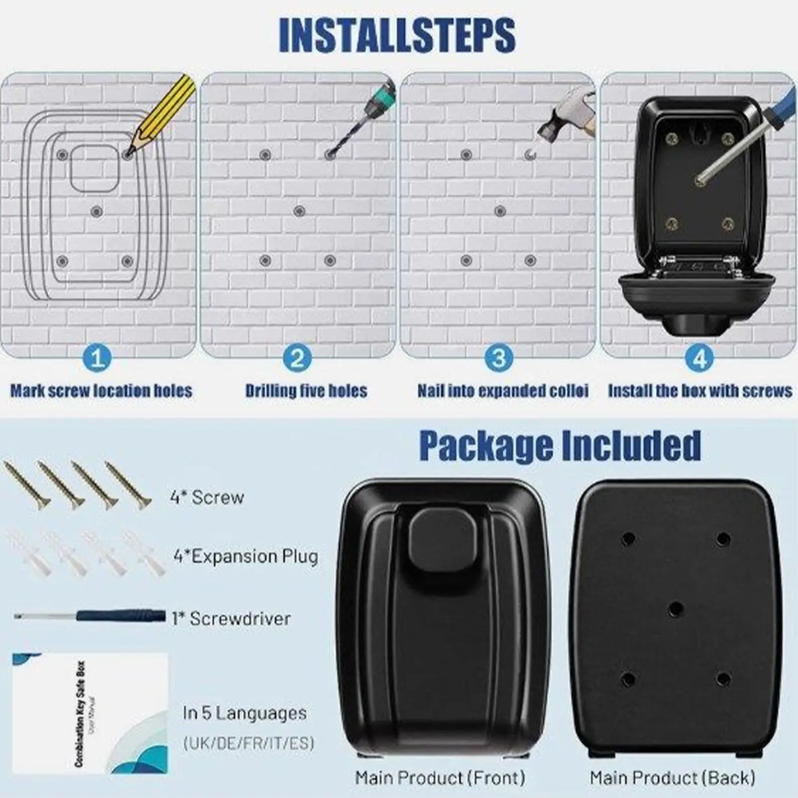 

Lock Box For Keys Combination Key Safe Lock Box For Outdoors Weatherproof Organizer Anti-Theft Case For Storeroom Home Dormitory