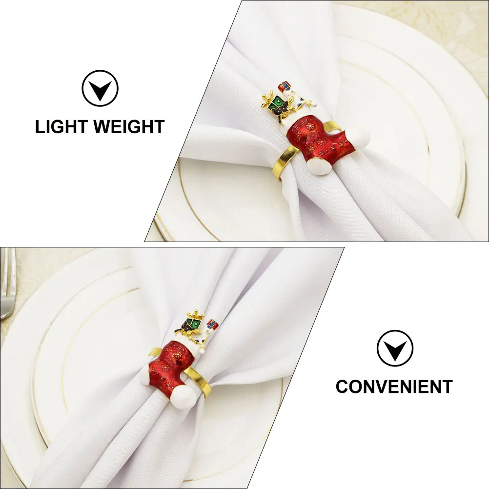 

2pcs Napkin Stocking Shaped Napkin Holding Ring Decorative Buckle for Christmas Party Tableware Dining Table Accessories