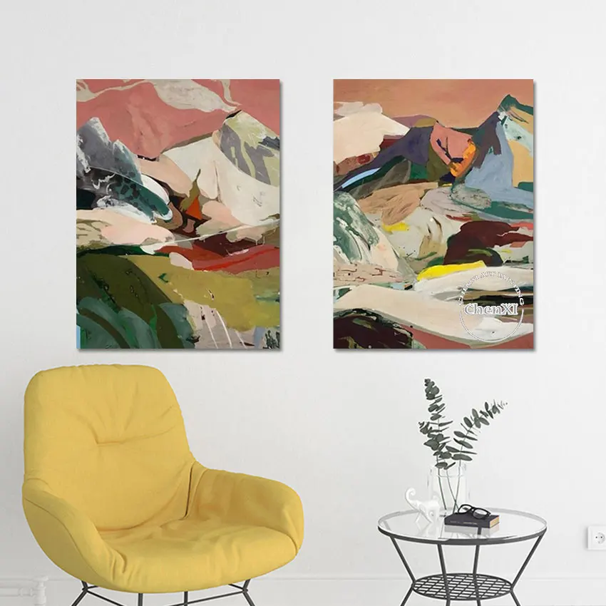 New Abstract Moutain Scenery Picture 2 Panels Oil Painting Abstract Poster Art Home Showpieces For Modern House Decoration