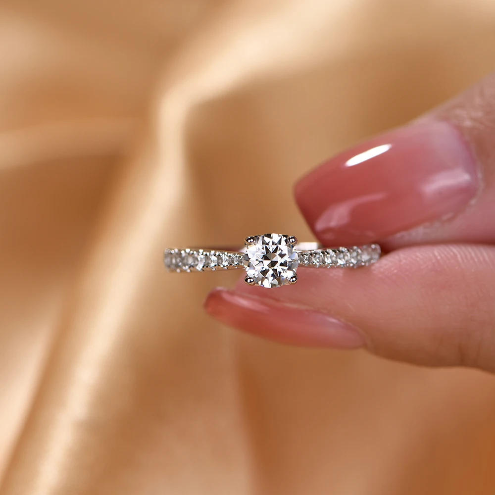 ATTAGEMS 0.5ct 5.0mm D Color Round Rhodium Plating 925 Silver Moissanite Ring Diamond Test Passed Jewelry Woman Girlfriend Gift