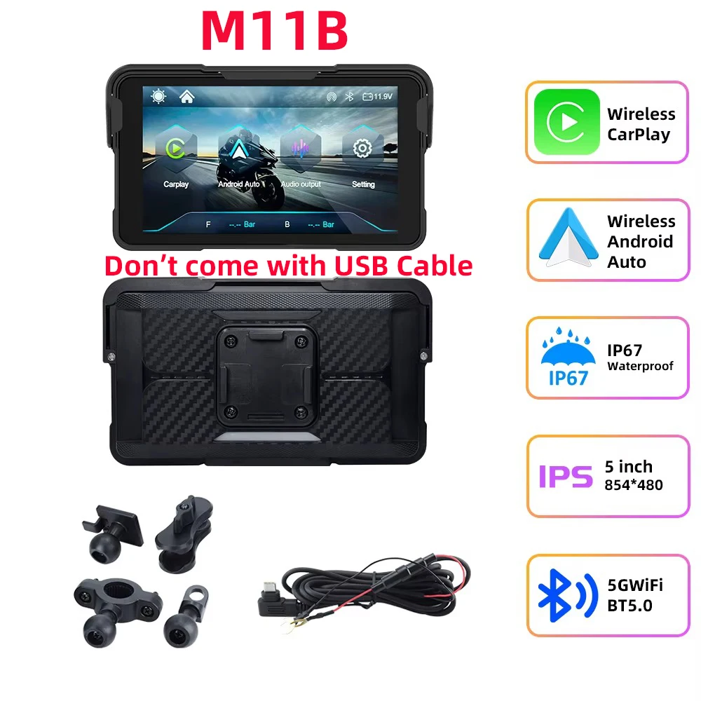 EKIY 5 inch Motorcycle Wireless CarPlay Android Auto Screen