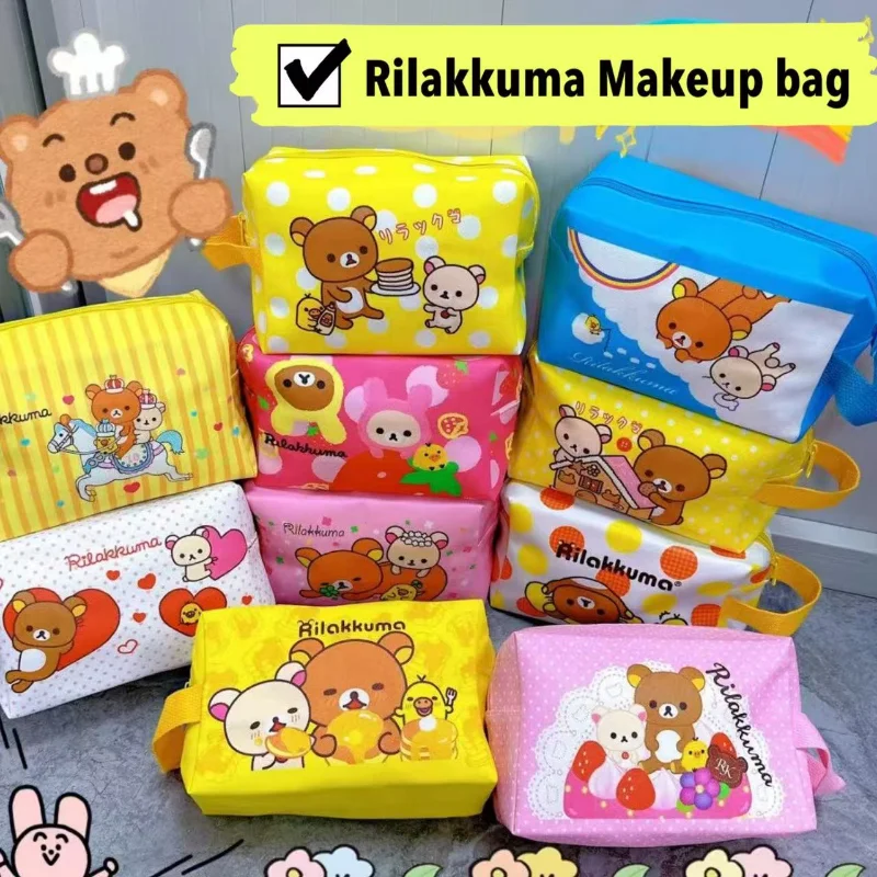 

Милая кожаная косметичка Rilakkuma с героями мультфильмов, большая вместительная портативная сумка на молнии для хранения, студенческая канцелярская сумка для хранения туалетных принадлежностей