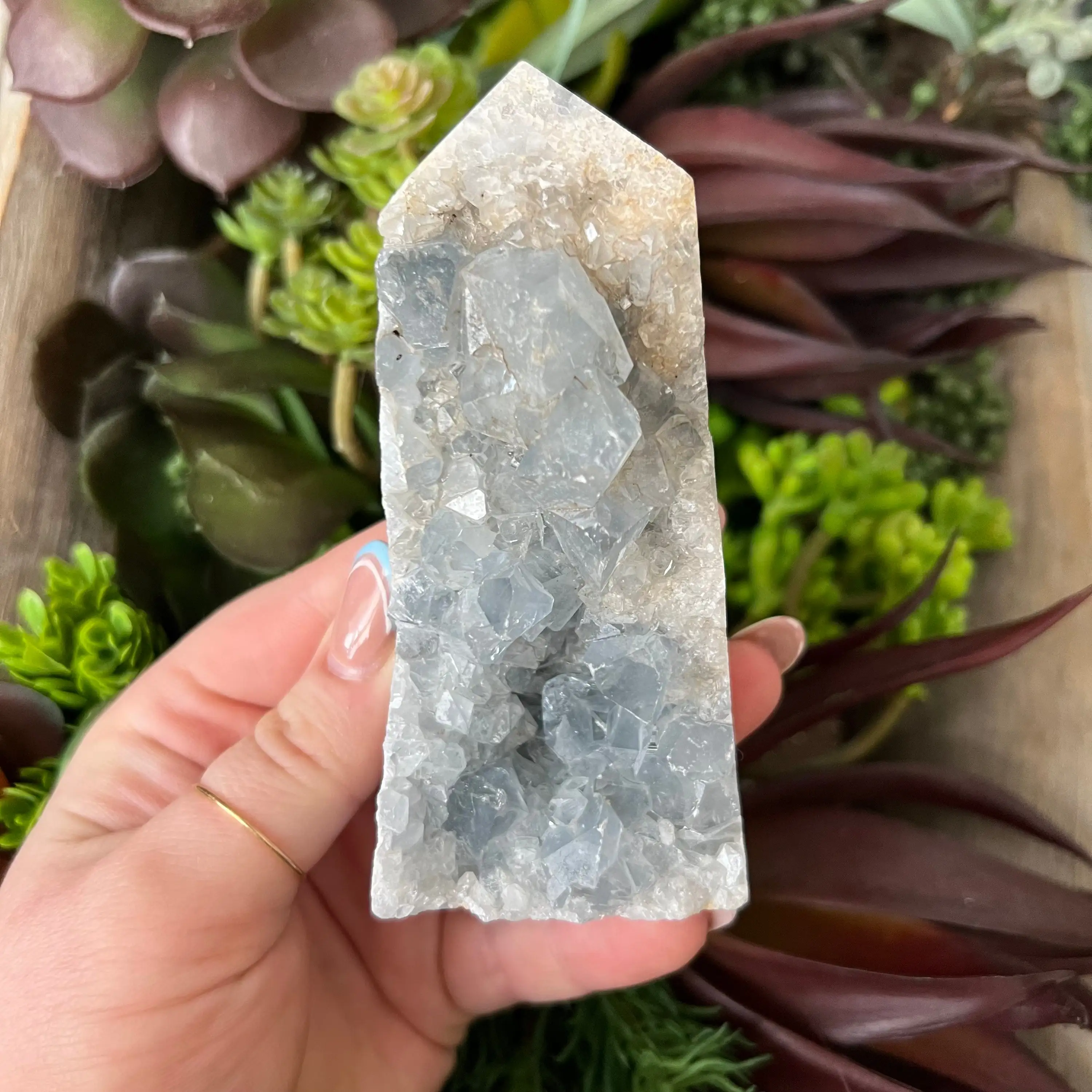 

1pc Celestite Cluster Towers, Raw Blue Druzy Geode, Ideal for Home Decor & Unique Holidays Gift, Crystal Collectors