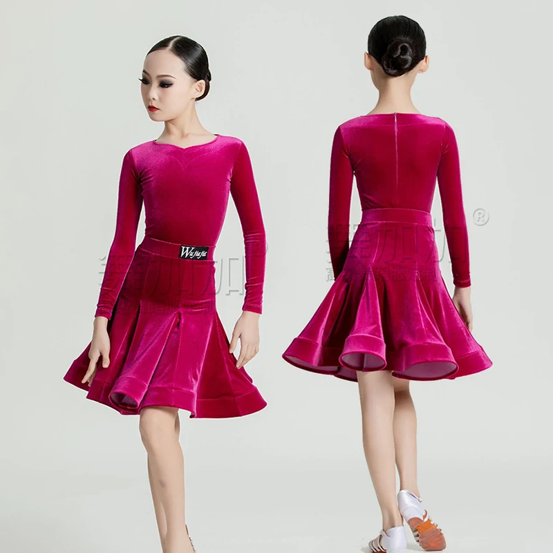 

Velvet Children's Latin Dance Competition Dancewear Kids Girls Professional International Standard Dance Skirt Stage Performance