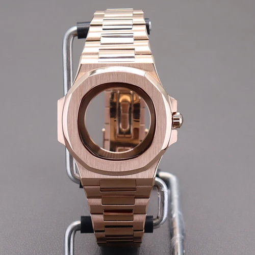 Caja de reloj de 40mm de oro rosa, piezas de correa de reloj para Nautilus Seiko NH34 NH35 NH36 NH38, movimiento de cristal de zafiro de 30,8mm