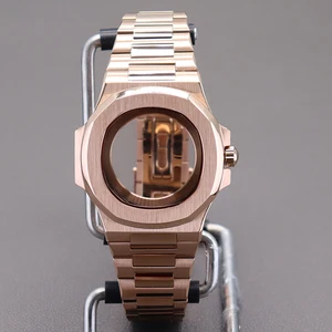 Wachkoffer Teile für modifizierte Nautilus Seiko, Roségold, Sapphire Crystal Glass, Seiko NH34, NH35, NH36, NH38 Bewegung 30,8 mm, 40 mm Hauptverkäufe Saphirglas für Seiko - №5