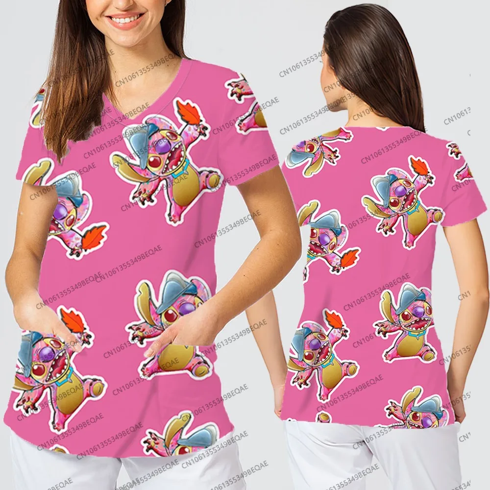 Disney postać z kreskówki drukowanie 3D t-shirty damskie dekolt w serek Casual topy dla pań 2025 letnie modne ubrania Streetwear