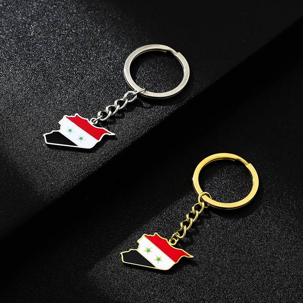 Europe and the United States hot-selling Syria map flag keychain decoration men and women ethnic style versatile titanium steel