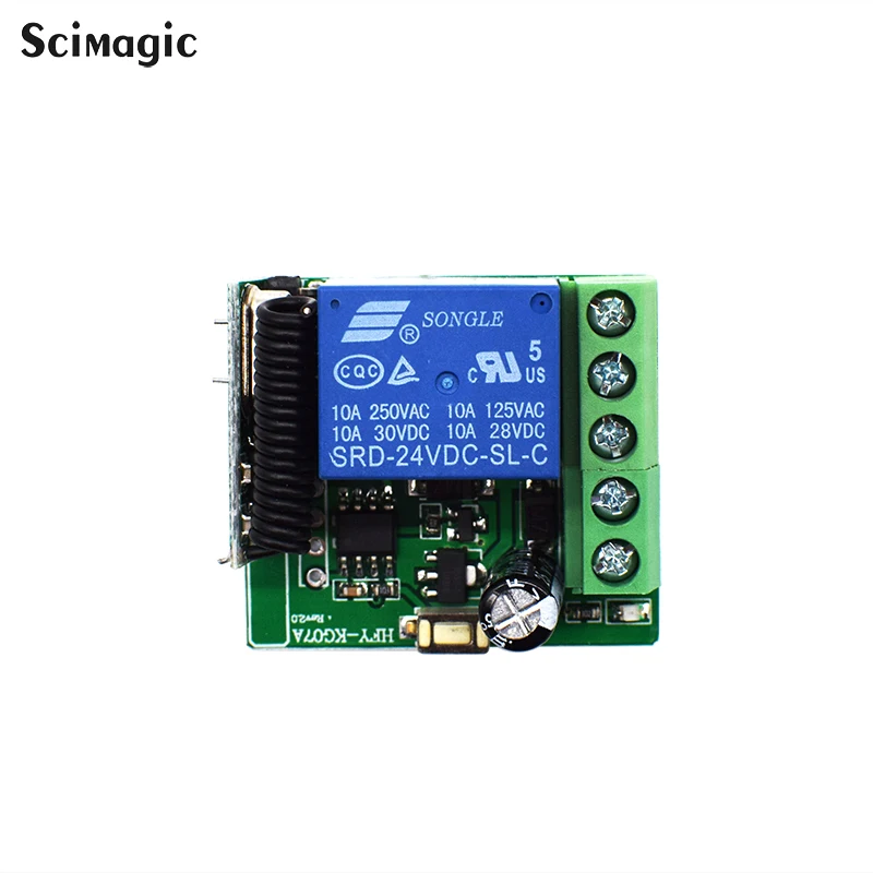 1 Channel DC 12V 24V 10A RF Relay Receiver Switch Module 433Mhz Wireless Remote Control EV1527 Learning Code Transmitter
