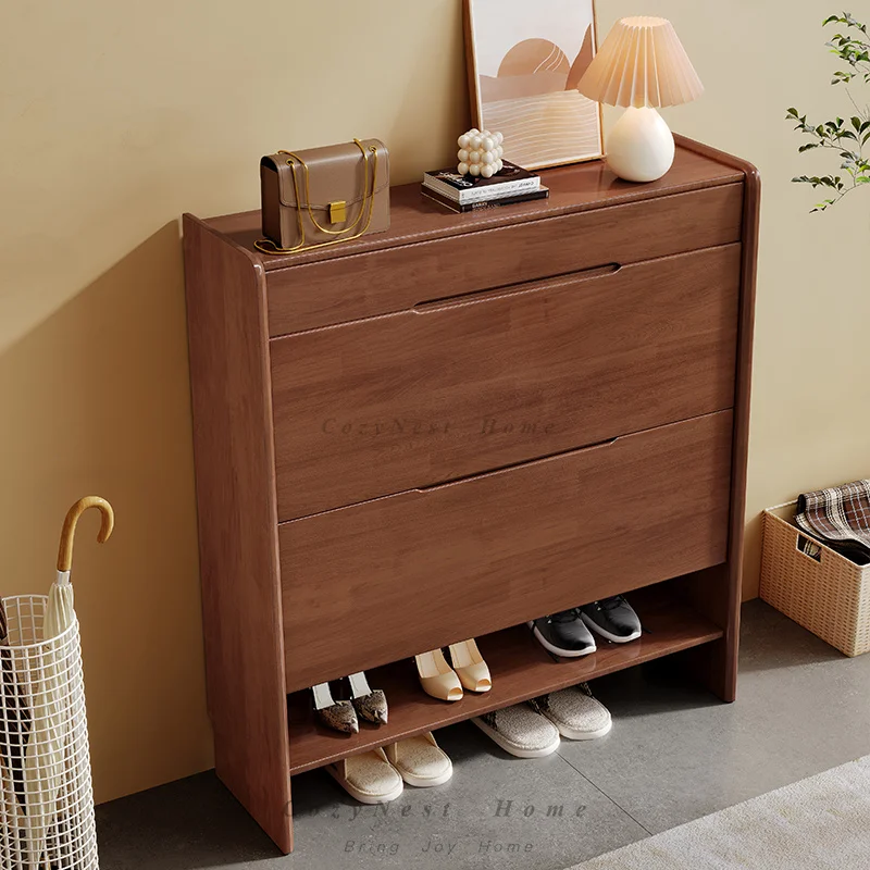 Solid wood shoe cabinet ultra-thin large-capacity household door small apartment tipping bucket simple foyer cabinet space