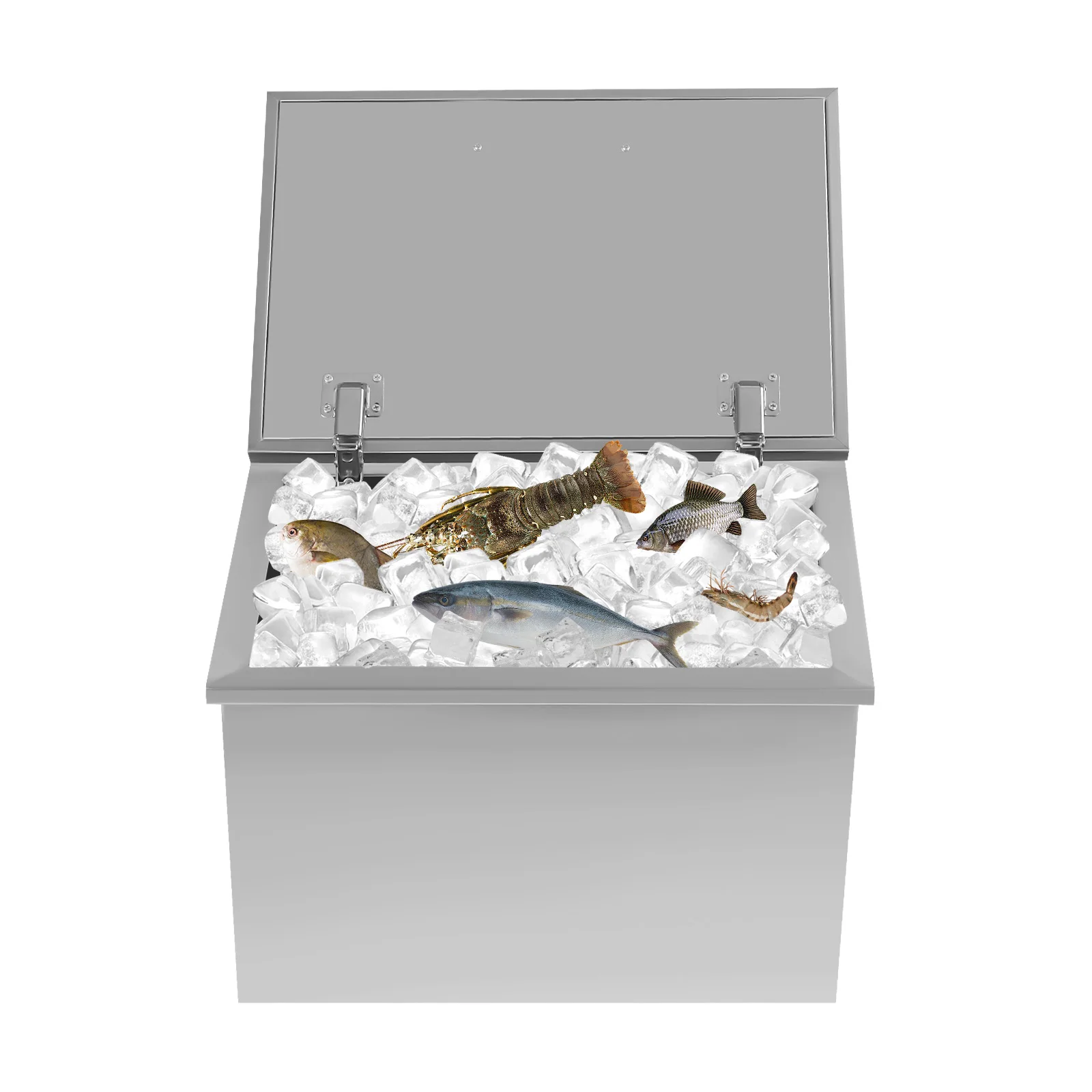 Drop in Ice Chest 20''L x 14''W x 13''H Drop in Cooler Stainless Steel with Hinged Cover Bar Ice Bin