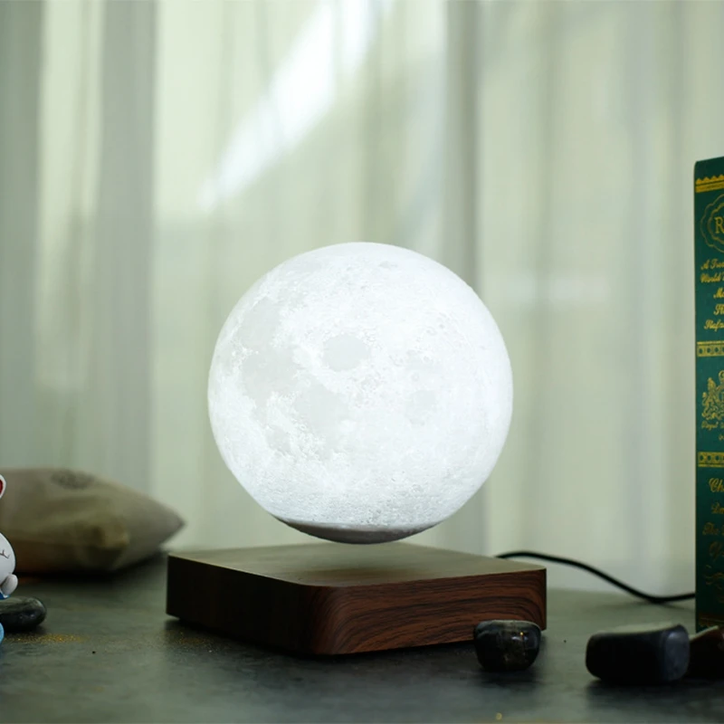 New 3D Printing LED Night Light Creative Touch Magnetic Levitation Moon Lamps 3 Colors Rotating Floating Atmosphereesk Lamp Gift