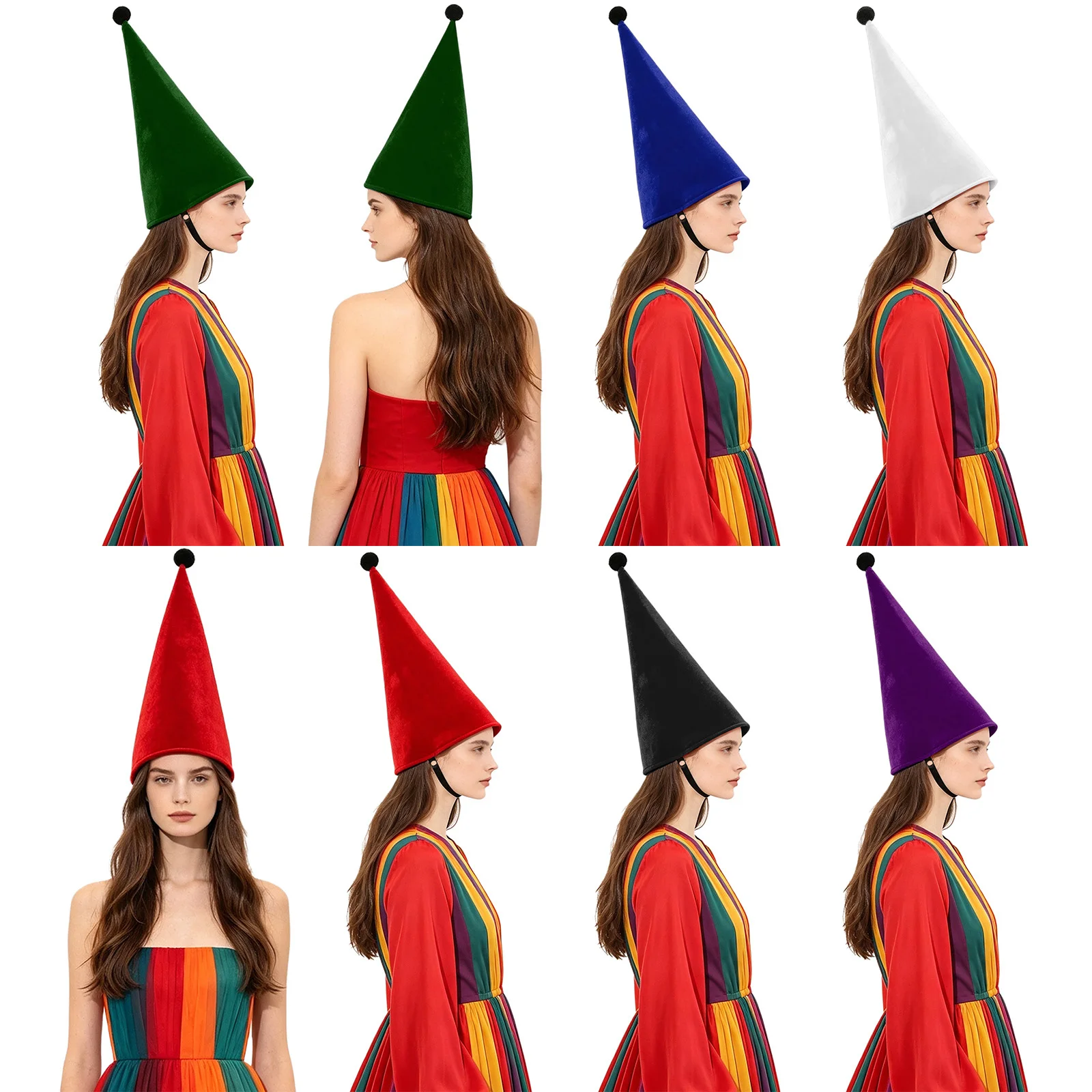 Unisex Adult Velvet Pointed Cone Hat Dwarf Elf Cap Headwear for Halloween Cosplay Christmas Theme Party Masquerade