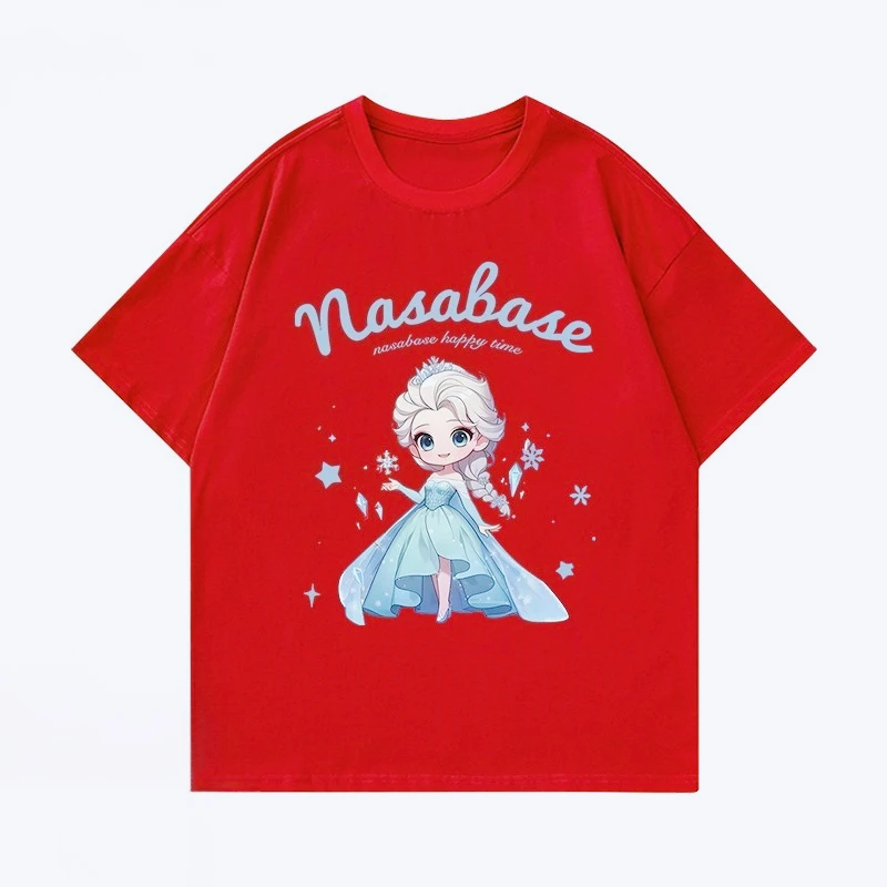 ديزني الأميرة إلسا الأطفال قصيرة الأكمام المرأة الصيف دعوى 2025 المرأة الجديدة عالية الجودة لطيف الرياح تي شيرتات قصيرة الاكمام