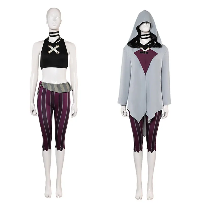 게임 LOL 코스프레 회색 망토 세트 의상 가발 Arcane Figure Jinx Roleplay Fantasia 여성 복장 할로윈